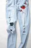 NEW Men's Slim Fit Ripped Stretch Jeans Destroyed, Light Blue, Sz 32 Waist