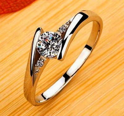 NEW Vintage Silver Color Small Round Zircon Ring for Women Crystal Engagement Ring, Sz 8