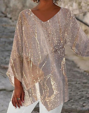 NEW Women's Shirt Tunic Blouse Floral Graphic Print Asymmetric Streetwear Casual Long Sleeve V Neck Gold marble print Spring Fall, Sz M