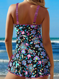 NEW Retails $69, MODLILY® Circular Ring Floral Print Black Tankini Set, Sz 2X