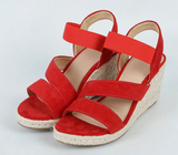 NEW Women's Suede Wedge Heel Elastic Strap Casual Sandals With Rope Bottom, Red, Sz 11