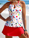 NEW Retails $94, MODLILY® Cut Out Geometric Print Red Tankini Set, Sz XL
