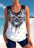 NEW Retails $64, MODLILY® Tribal Print Navy Blue Cross Strap Tankini Set, Sz 2X