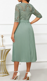 NEW Rosewe Patchwork Belted Sage Green Half Sleeve Round Neck Dress, Sz L, Retails $100