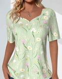 NEW MODLILY® Light Green Textured Fabric Floral Print T-Shirt, Sz M