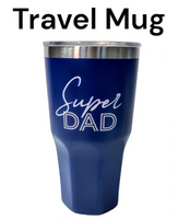 NEW Large Modern Expressions Blue & White Super Dad 28 fl oz Tumbler With Cover