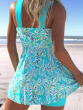 NEW Retails $68, MODLILY® Surplice Leaf Print Cyan Swimdress and Shorts, L