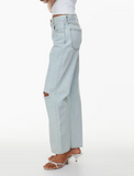 NEW Women's White Washed Hi-Rise Baggy Jean with distressed knee, Sz XL!