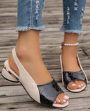 NEW Mid Heel Chunky Sandals Women, Soft Leather Open Toe Slide Mules, European & American Style, Sz 8