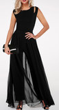 NEW Rosewe Black High Waist Round Neck Chiffon Overlay Jumpsuit, Sz 2XL, Retails $77