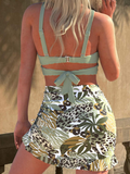 NEW Retails $53, MODLILY® Criss Cross Tropical Plants Print Sage Green Bikini Set, Sz XS