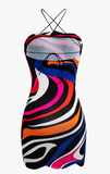 NEW Micas Abstract Print Cross Strap Mini Dress, Sz S