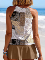 NEW Women's Cut Out Patchwork Light Camel Tankini Set, Sz L, Retails $90