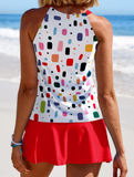 NEW Retails $94, MODLILY® Cut Out Geometric Print Red Tankini Set, Sz XL