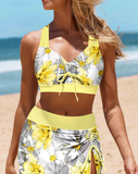 NEW MODLILY® Bowknot Floral Print Light Yellow Bikini Set, Sz L, Retails $82