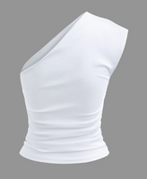 NEW Micas One Shoulder Ruched White T-shirt, Sz S