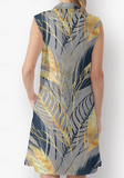 NEW Sleeveless Sun Protective Golf Dress Outfit, Navy Blue & Yellow, Sz S, Retails $110