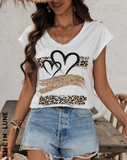 NEW SHEIN LUNE Women V-Neck Heart Print Casual Vacation T-Shirt For Summer, Sz 2XL