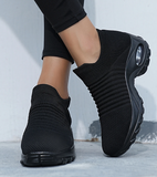 NEW Women Slip On Running Shoes, Sporty Outdoor Black Mesh Fabric Sneakers - Sz 7.5