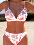 NEW Retails $49, MODLILY® Patchwork Marine Life Print Red Bikini Set, Sz L