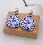 NEW Unique Qinghua Porcelain Style Acrylic Waterdrop Earrings with Chinese Retro Pattern