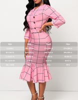 NEW Women's Pink Plaid Belted Button Mermaid Dress, Sz L