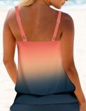 NEW MODLILY® Lightweight Mid Waisted Ombre Coral Tankini Set, Sz L, Retails $65