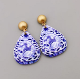 NEW Unique Qinghua Porcelain Style Acrylic Waterdrop Earrings with Chinese Retro Pattern