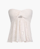NEW Micas Knot Front Knit Embroidered Tube Top, Cream, Sz M