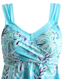NEW Retails $68, MODLILY® Surplice Leaf Print Cyan Swimdress and Shorts, Sz 3XL