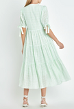 NEW Gingham Tiered Midi Lime Dress, Sz L, Retails $120