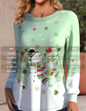 NEW MODLILY® Light Green Patchwork Snowman Print Long Sleeve T Shirt, Sz M, Retails $45