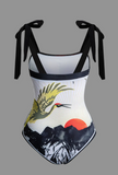 NEW Chinoserie Pattern Knot Bodysuit And Skirt Swimsuit Set, Sz XL, Retails $55