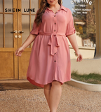 NEW Luneh Plus Drop Shoulder Belted Shirt Dress, Sz 0XL