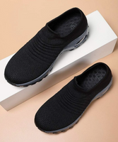 NEW Sporty Black Mesh Detail Slip-on Sneakers - Size 9