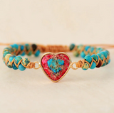 NEW Handmade Heart Shape Natural Stone Bracelet, Sky Blue