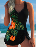 NEW Retails $61, MODLILY® Tie Floral Print Black One Piece Swimdress, Sz XL
