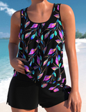 NEW Retails $68, MODLILY® Asymmetry High Waisted Leaf Print Black Tankini Set Sz XL