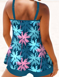 NEW Retails $87, MODLILY® Circular Ring Mid Waisted Tropical Plants Print Tankini Set, Peacock Blue, Sz XL