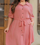 NEW Luneh Plus Drop Shoulder Belted Shirt Dress, Sz 0XL