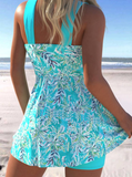 NEW Retails $68, MODLILY® Surplice Leaf Print Cyan Swimdress and Shorts, Sz 3XL