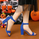 New Retails $65+ Chunky Heeled Faux Suede Ankle Strap Sandals Ankle Strap Sandals (Color : Blue, Size : 8)