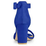New Retails $65+ Chunky Heeled Faux Suede Ankle Strap Sandals Ankle Strap Sandals (Color : Blue, Size : 8)