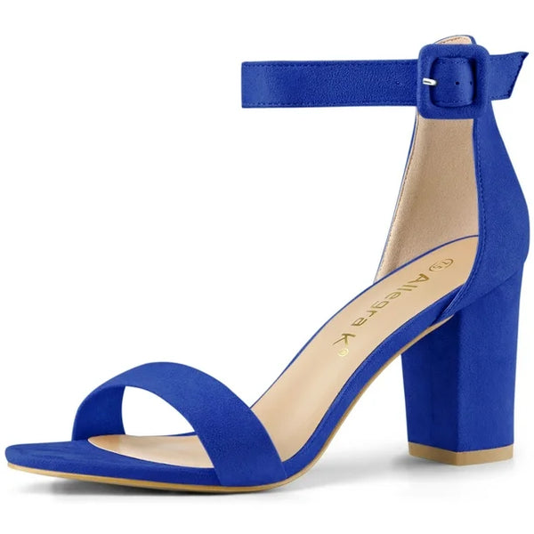 New Chunky Heeled Faux Suede Ankle Strap Sandals Ankle Strap Sandals (Color : Blue, Size : 8)