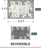 NEW Retails $60, Outdoor Rug 5x8 Waterproof Outdoor Carpet Reversible Patio Rug Portable Camping Rug Modern Abstract Plastic Straw RV Rug for Picnic Beach Balcony Pool Deck Foldable Rug, Palm Leaf Grey
