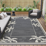 NEW Retails $60, Outdoor Rug 5x8 Waterproof Outdoor Carpet Reversible Patio Rug Portable Camping Rug Modern Abstract Plastic Straw RV Rug for Picnic Beach Balcony Pool Deck Foldable Rug, Palm Leaf Grey