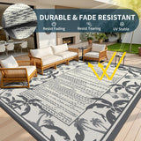 NEW Retails $60, Outdoor Rug 5x8 Waterproof Outdoor Carpet Reversible Patio Rug Portable Camping Rug Modern Abstract Plastic Straw RV Rug for Picnic Beach Balcony Pool Deck Foldable Rug, Palm Leaf Grey