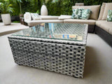 New Wayfair Grey Wicker Outdoor Patio Coffee Table with Glass top! 25 1/2 inch Square
