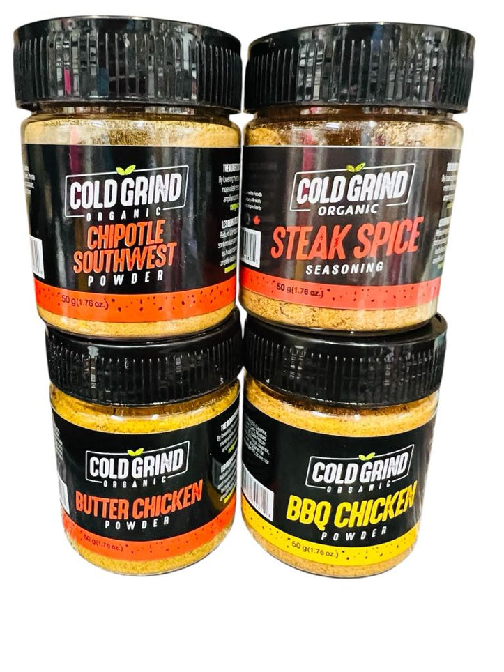 New set of 4 Cold Grind Organic Spices! As seen on Dragon's Den