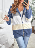 New Women's Ultra soft & cozy Faux Fur Fleece Coat Hooded Color Block Patchwork Zip up Sweater Sz XXL!